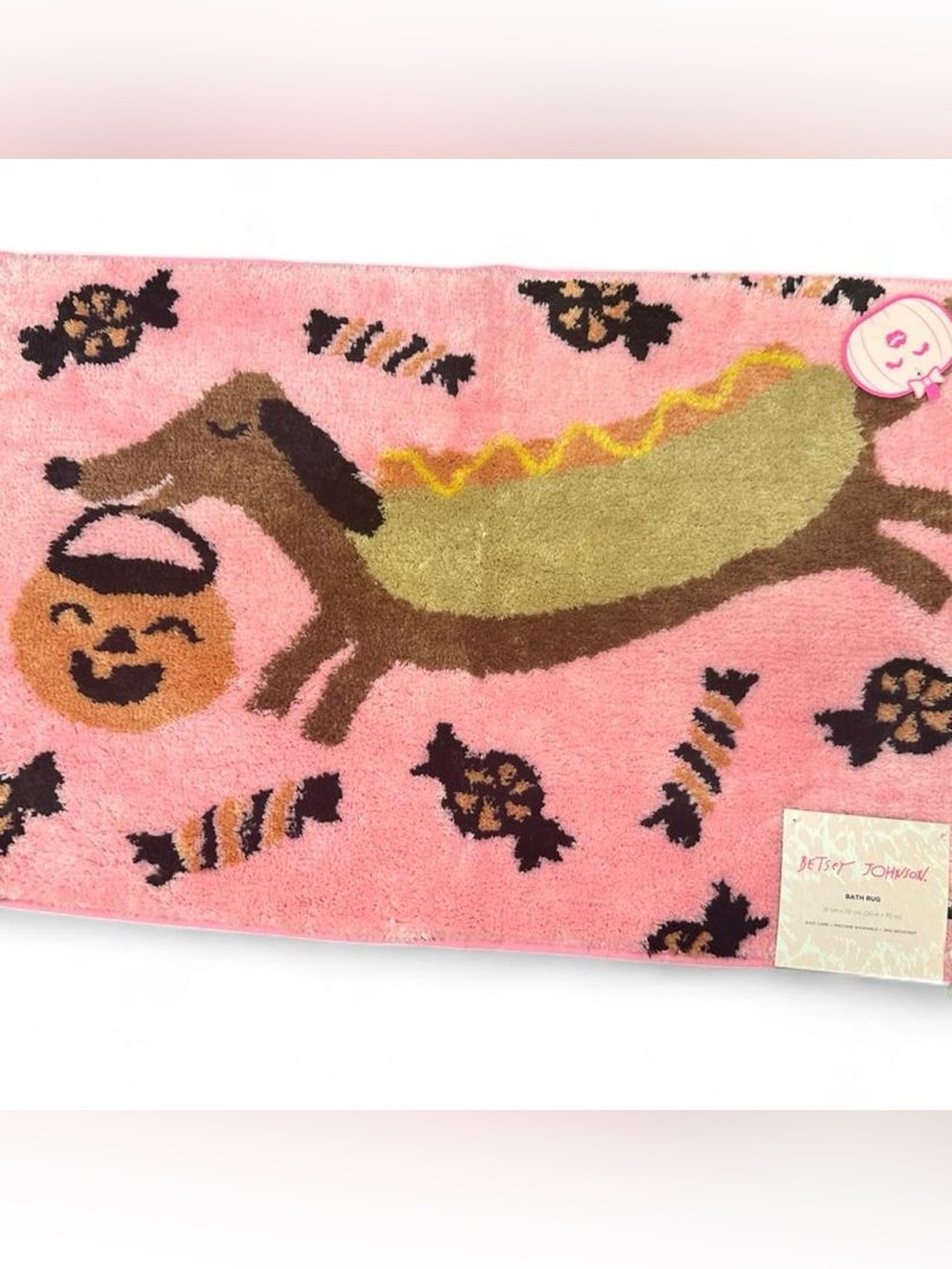 Betsey Johnston Bath Mat Dachshund Doxie Wearing Hotdog Halloween Costume